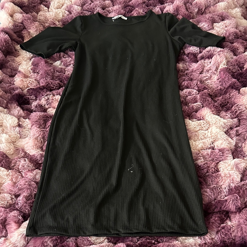 Black Ribbed Midi Dress